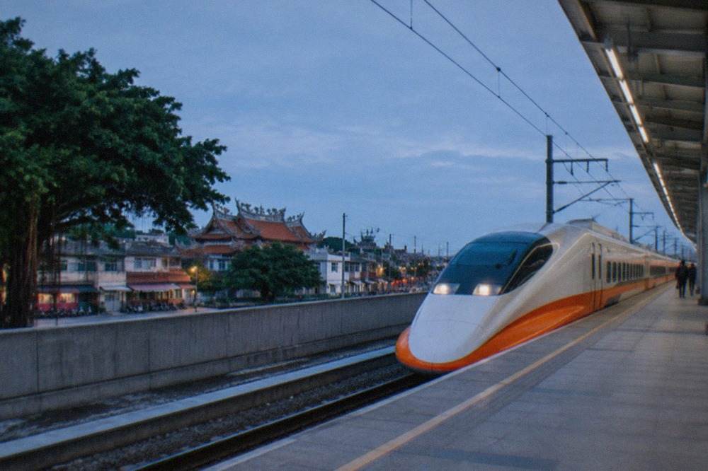 High speed rail train at a station platform in southern Taiwan