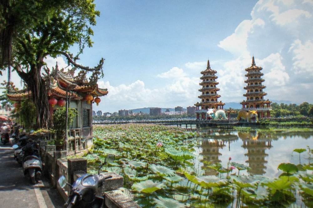 The Dragon and Tiger Pagodas reflected in the Lotus Pond in Kaohsiung